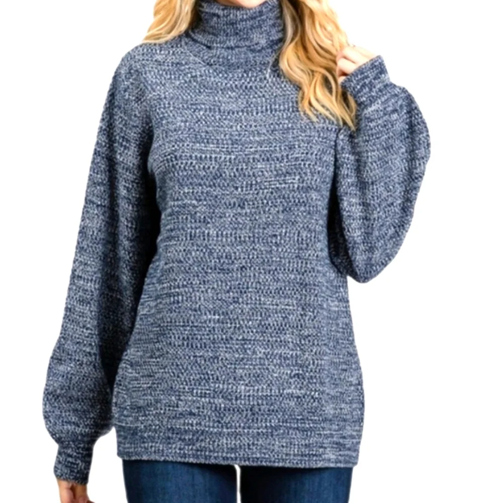 Women's Plus Turtleneck Sweater Light Neutral Grey Gray 1X - Picture 3 of 4